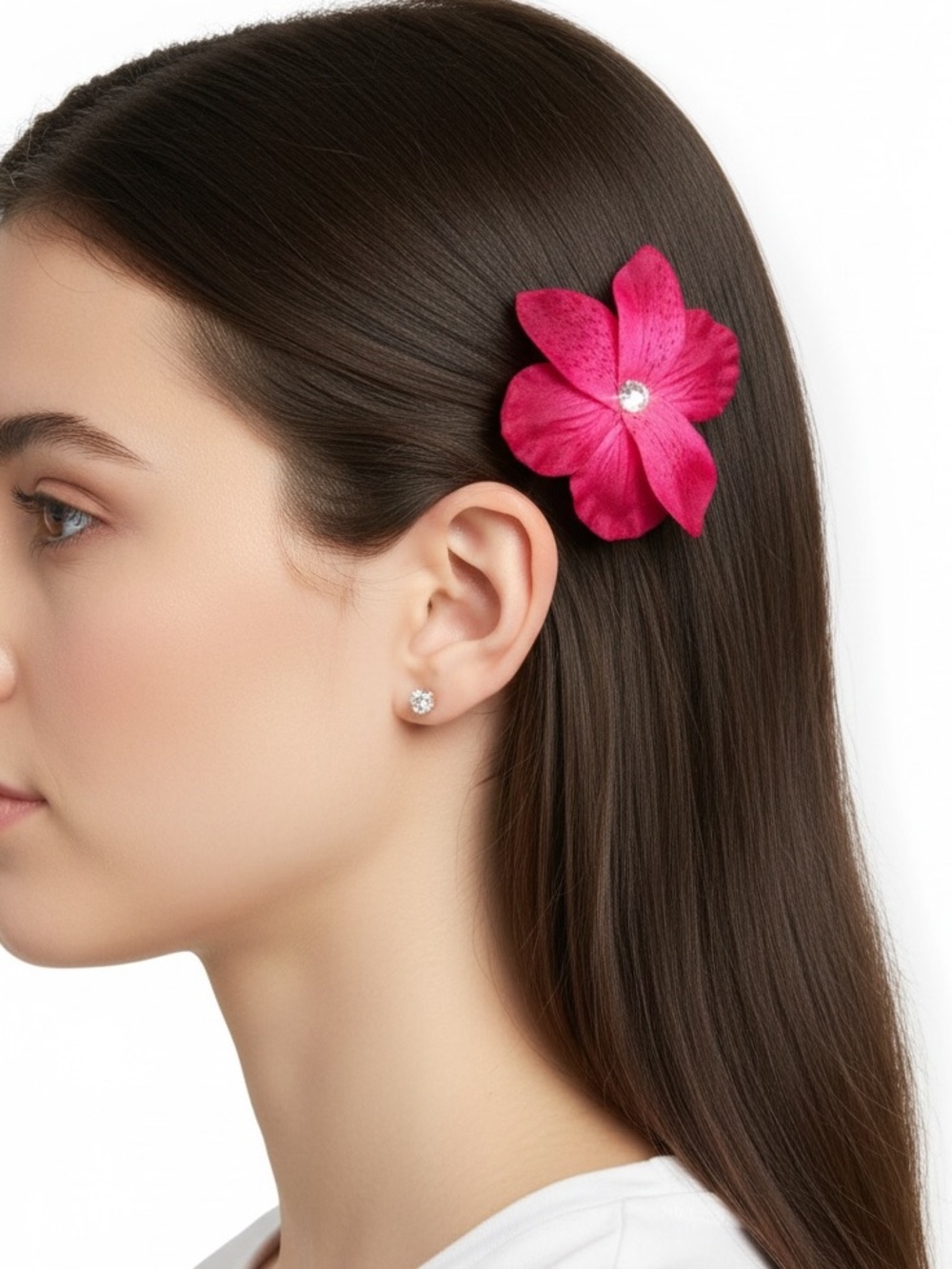 Hot Pink Orchid Floral Flower Aurora Borealis Rhinestone Alligator Hair Clip
